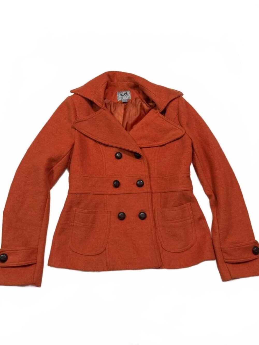 2000s Forever 21 Double Breated Orange Pea Coat Size L